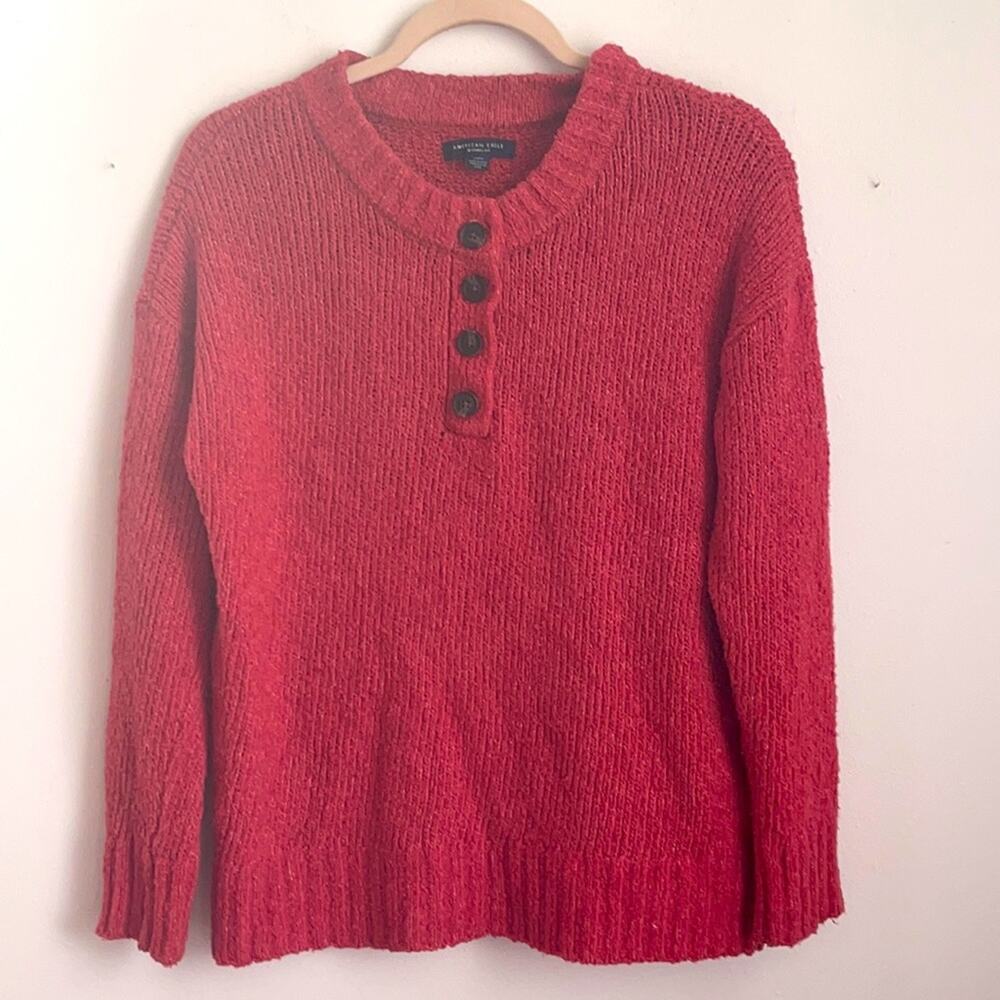 American Eagle knit 1/4 button crew neck oversized sweater sz S